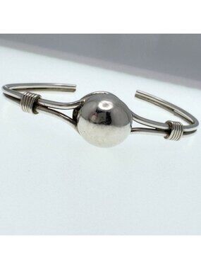 Mexican Sterling Silver 925 Double Cable Cuff Bracelet 6” Center Orb Vintage